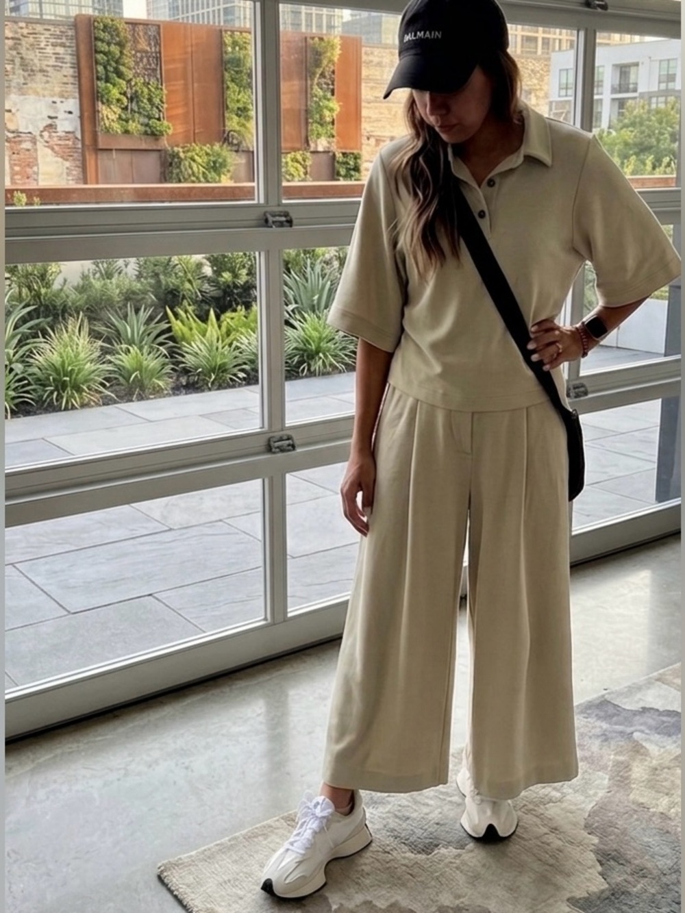 COS Matching 2 Piece Set Sage Knit Polo Shirt & Wide Leg Pants US XS